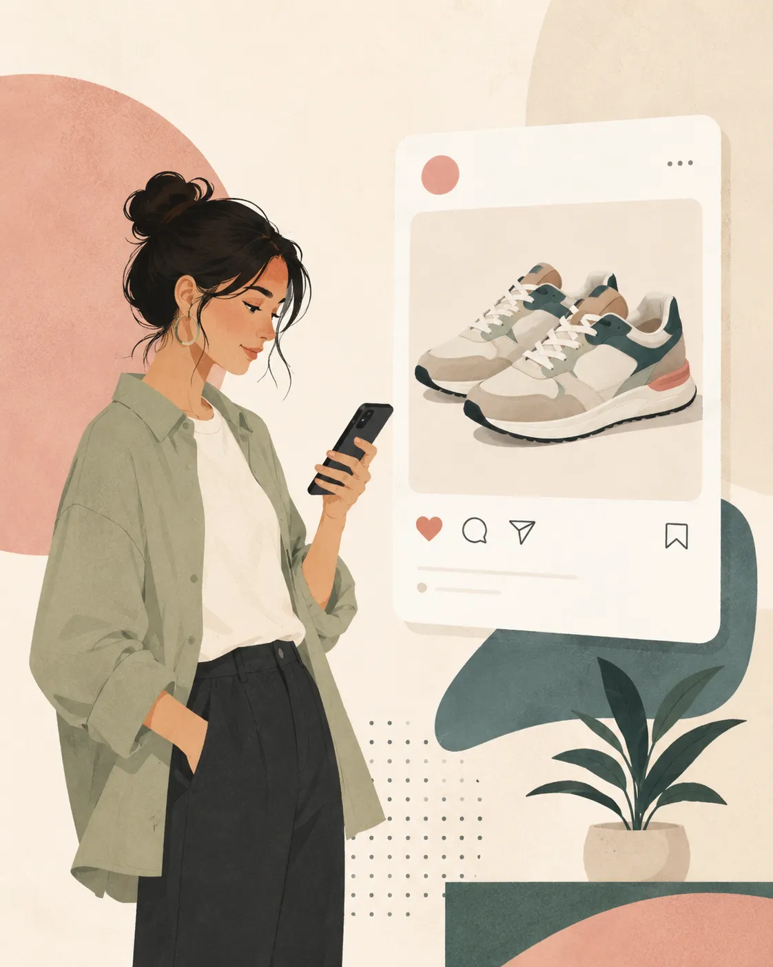Creator viewing a shoppable social post with an affiliate product link on a phone.