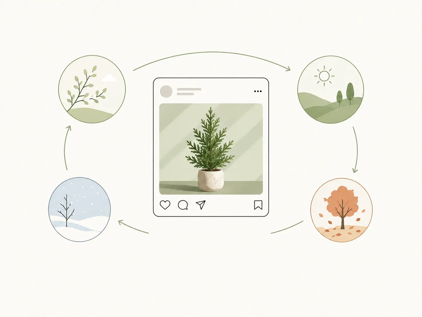 An evergreen post staying relevant across spring, summer, autumn, and winter, illustrating content that survives the seasonal cycle.